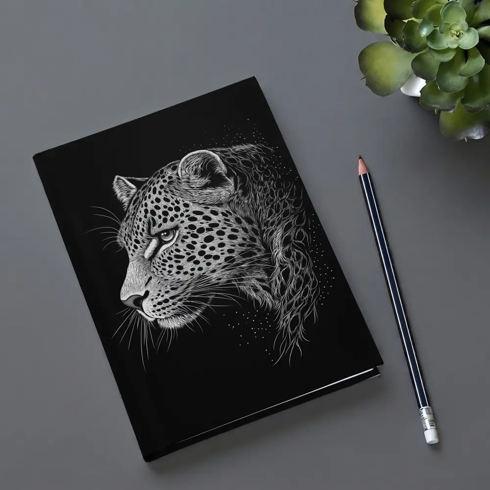 Leopard Portrait Black White Scratchboard Art – Notebooks
