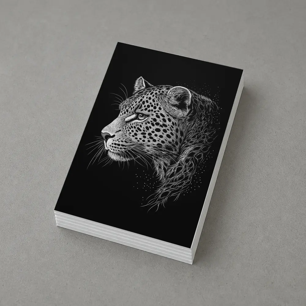 Leopard Portrait Black White Scratchboard Art – Postcards