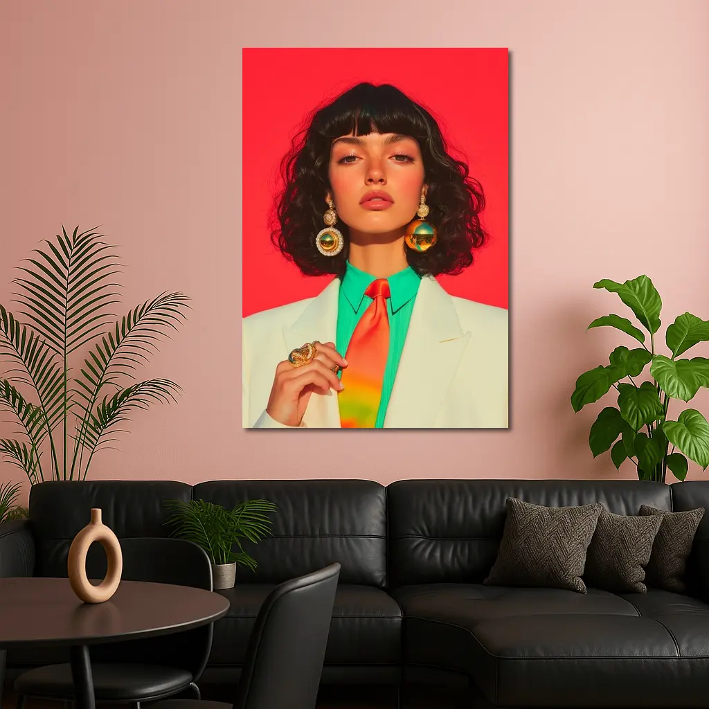 Retro Fashion Woman Bold Red Background – Wall Art