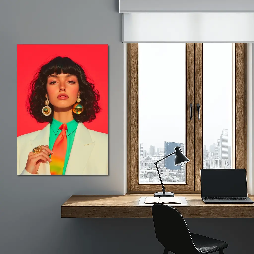 Retro Fashion Woman Bold Red Background – Wall Art