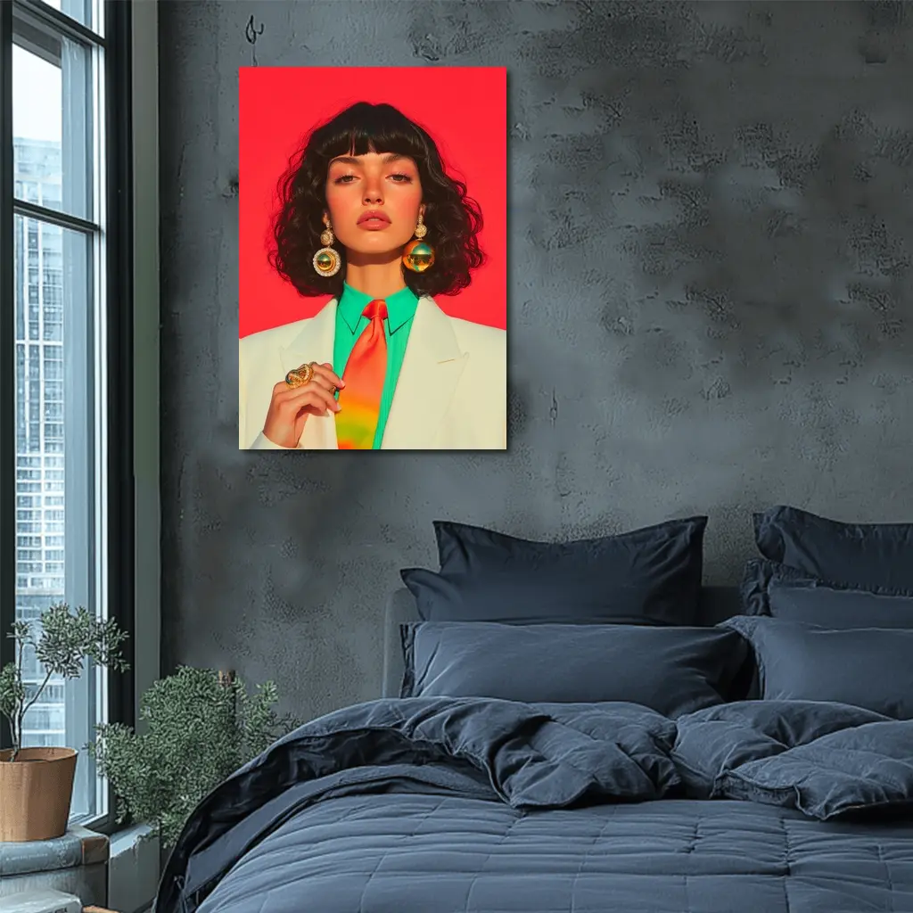 Retro Fashion Woman Bold Red Background – Wall Art