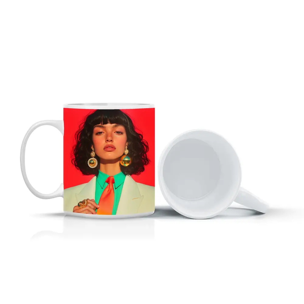 Retro Fashion Woman Bold Red Background – Mugs