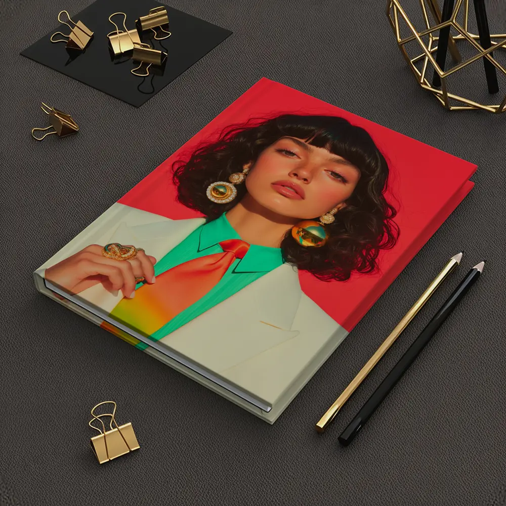 Retro Fashion Woman Bold Red Background – Notebooks