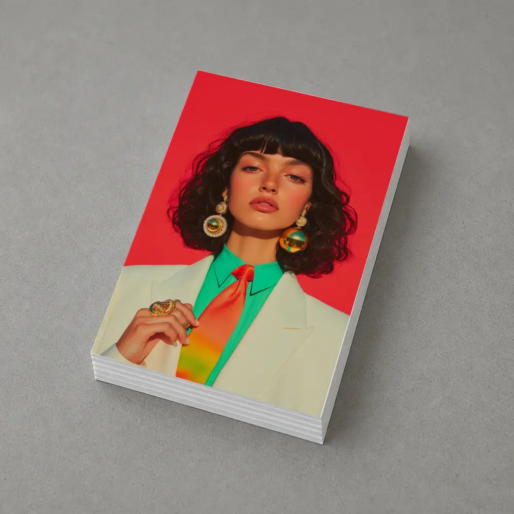 Retro Fashion Woman Bold Red Background – Postcards