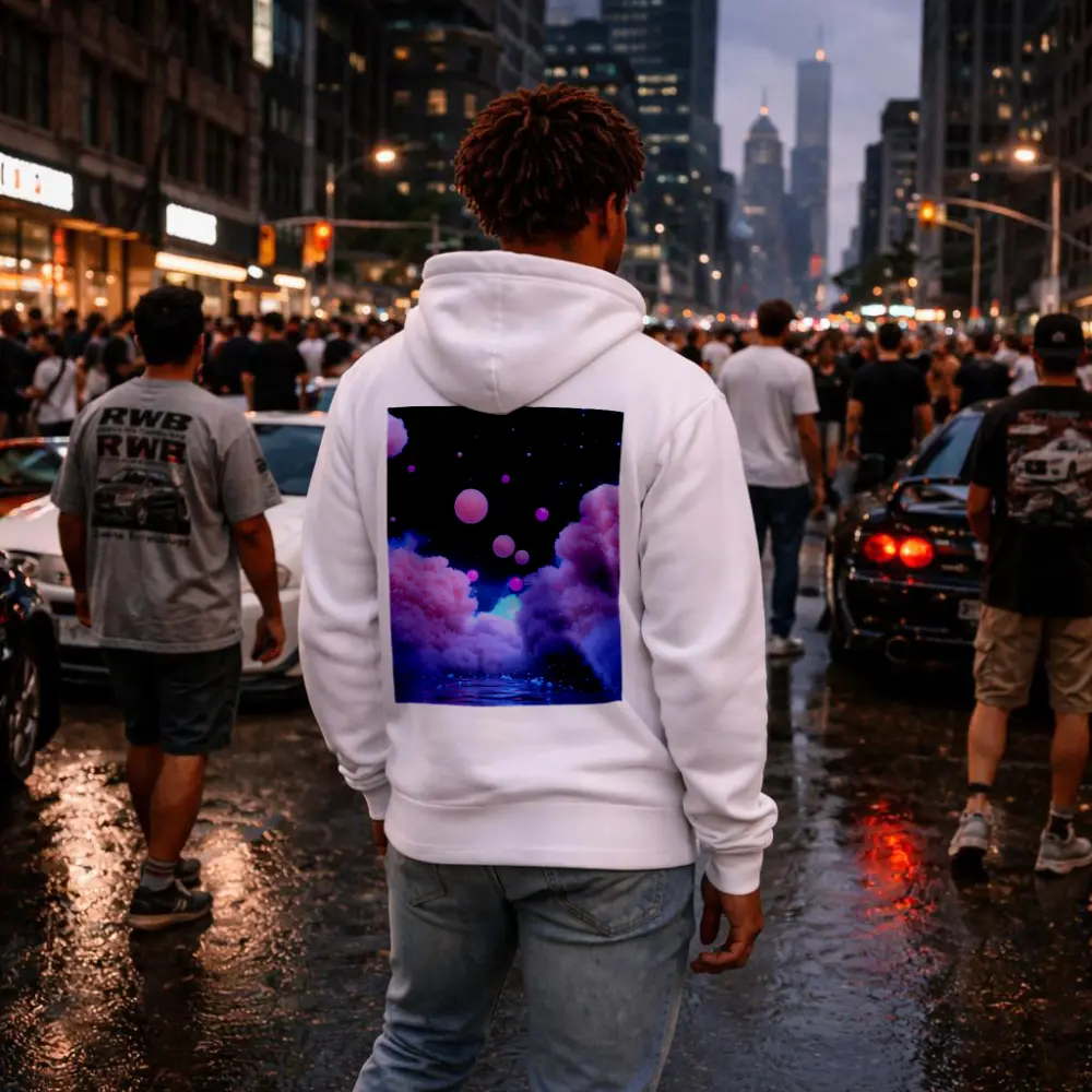 Pink Clouds Floating Spheres Starry Night Sky – Hoodies