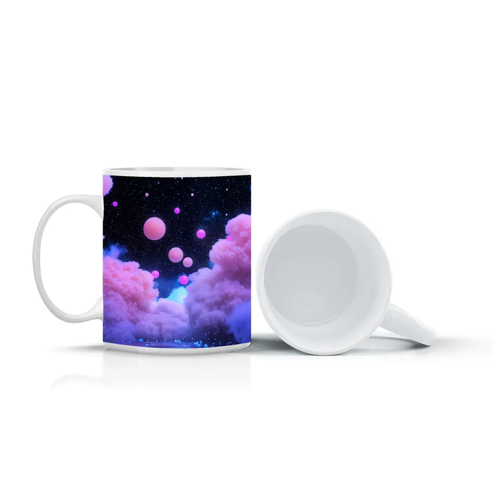 Pink Clouds Floating Spheres Starry Night Sky – Mugs