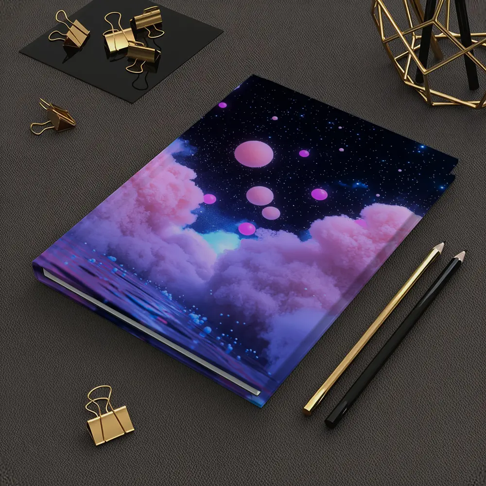 Pink Clouds Floating Spheres Starry Night Sky – Notebooks