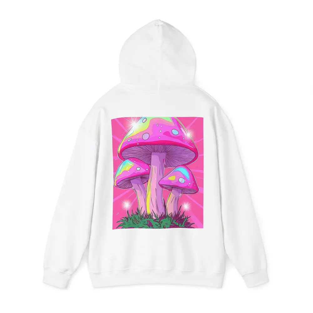 Trippy Rainbow Mushrooms Pink Glowing Background – Hoodies