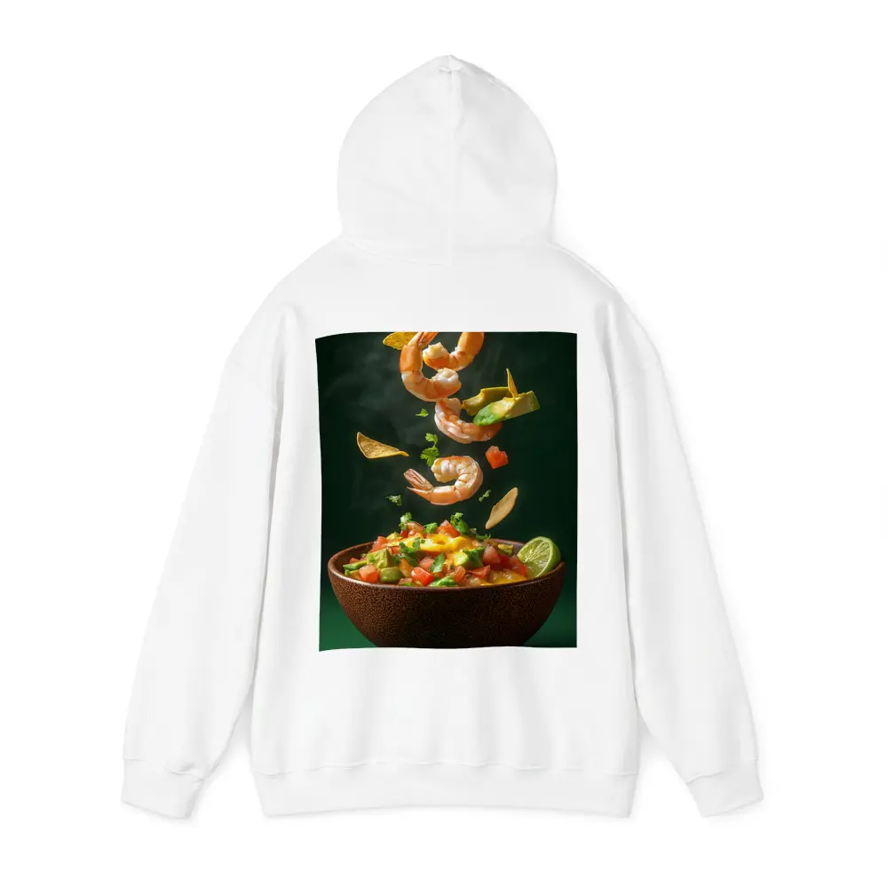 Shrimp Ceviche Bowl Flying Ingredients Green Background – Hoodies