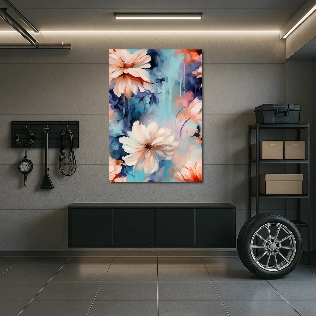 Watercolor Daisy Flowers Blue Dreamy Background – Wall Art