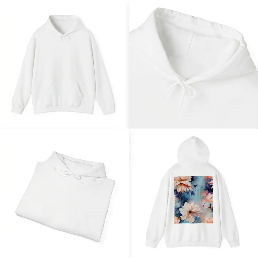 Watercolor Daisy Flowers Blue Dreamy Background – Hoodies