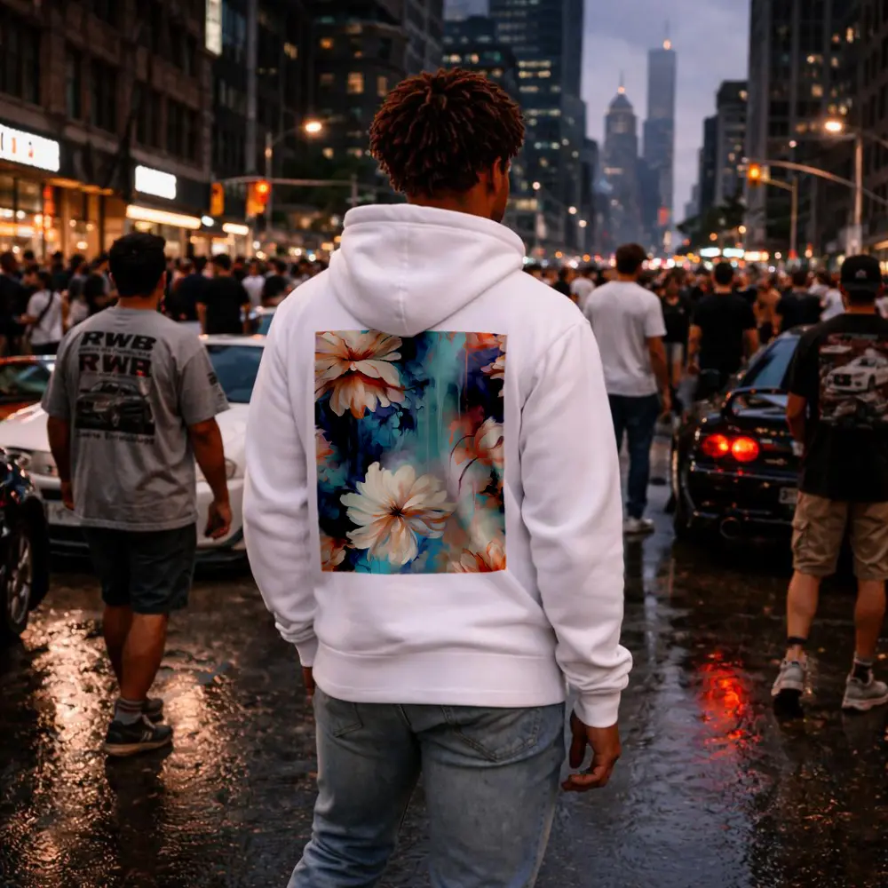 Watercolor Daisy Flowers Blue Dreamy Background – Hoodies