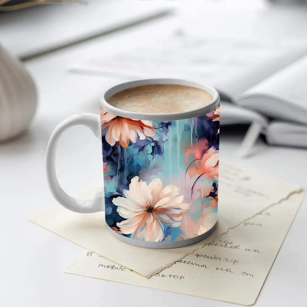 Watercolor Daisy Flowers Blue Dreamy Background – Mugs