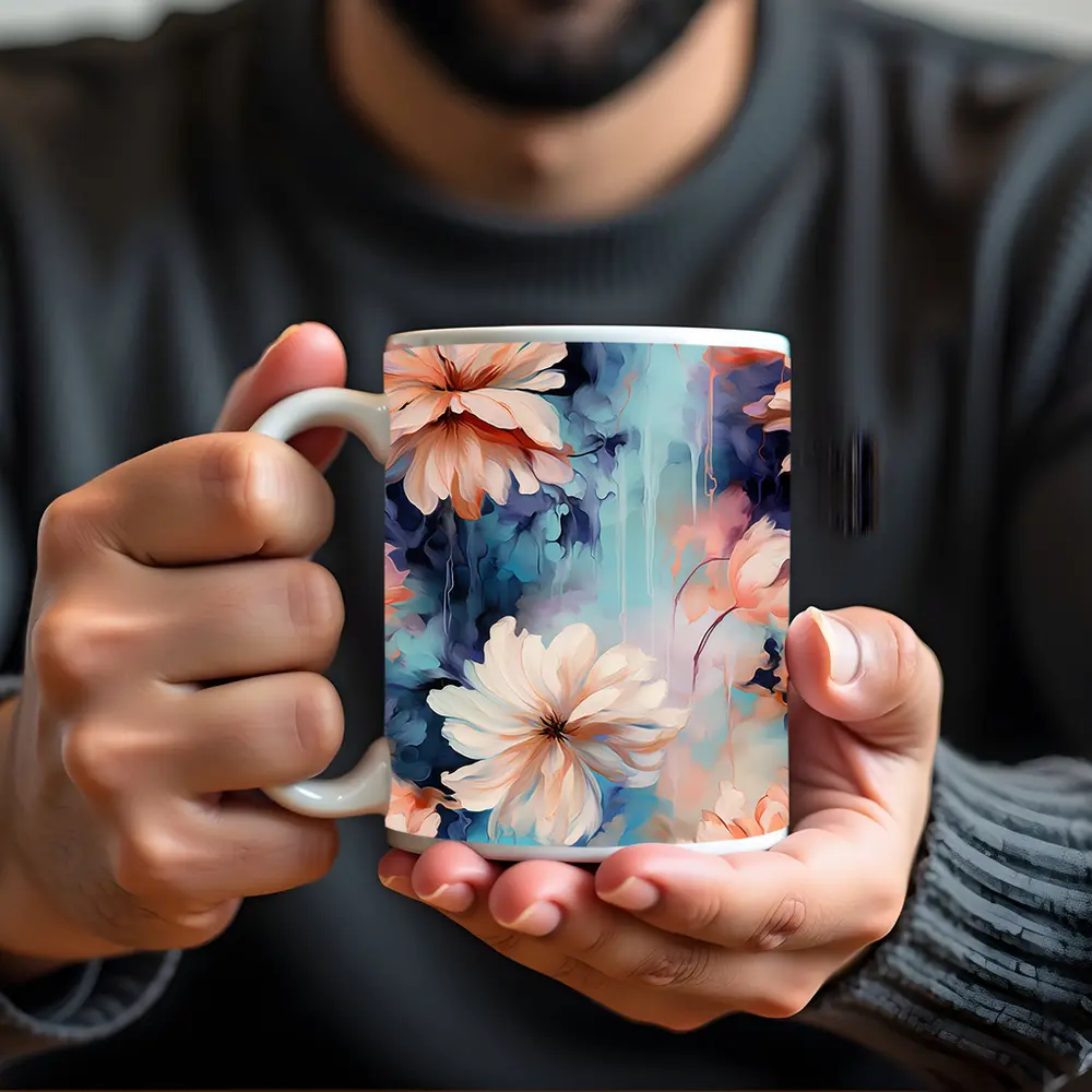 Watercolor Daisy Flowers Blue Dreamy Background – Mugs