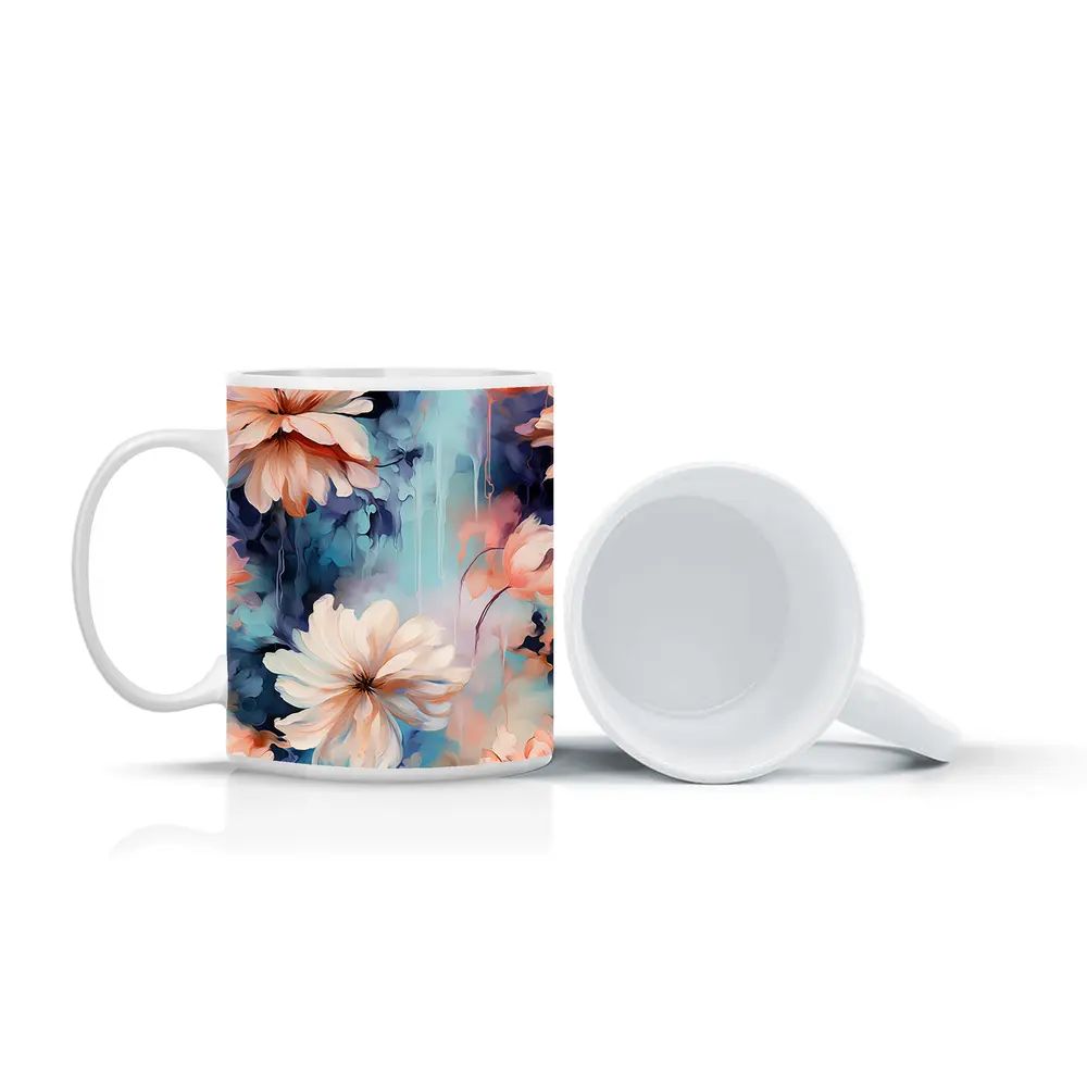 Watercolor Daisy Flowers Blue Dreamy Background – Mugs
