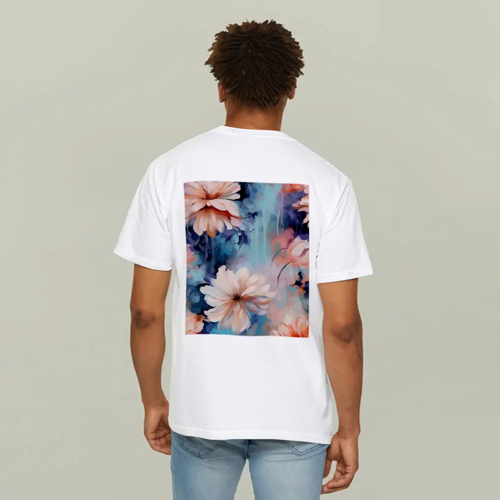 Watercolor Daisy Flowers Blue Dreamy Background – T-Shirts