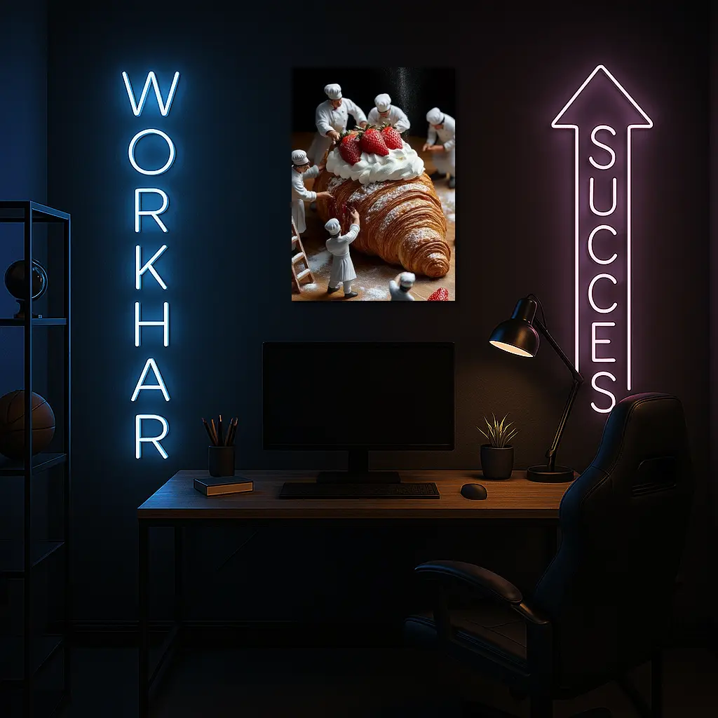 Tiny Chefs Decorating Giant Strawberry Croissant – Wall Art
