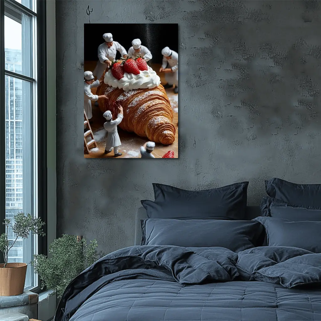 Tiny Chefs Decorating Giant Strawberry Croissant – Wall Art