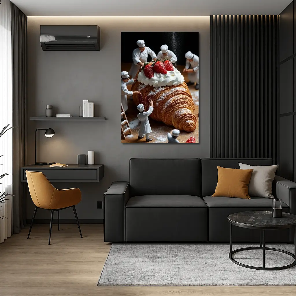 Tiny Chefs Decorating Giant Strawberry Croissant – Wall Art