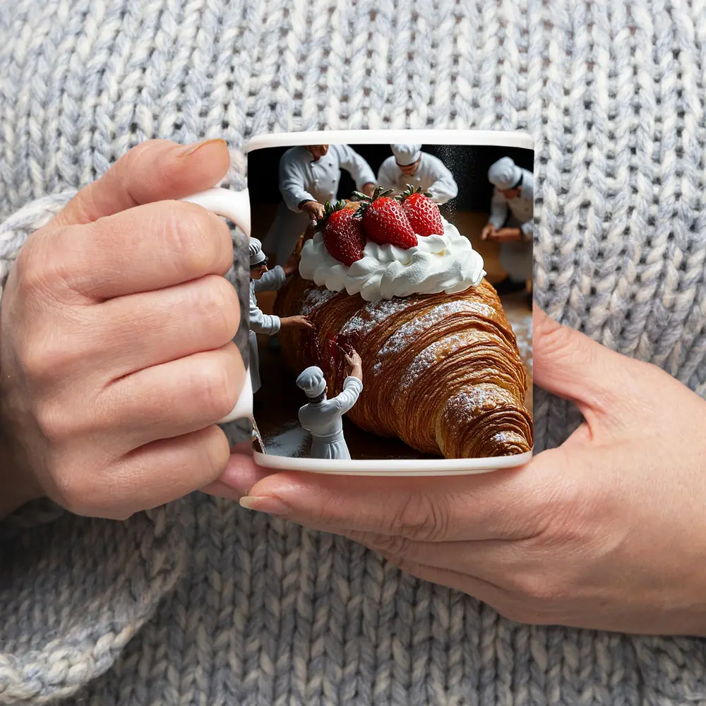 Tiny Chefs Decorating Giant Strawberry Croissant – Mugs