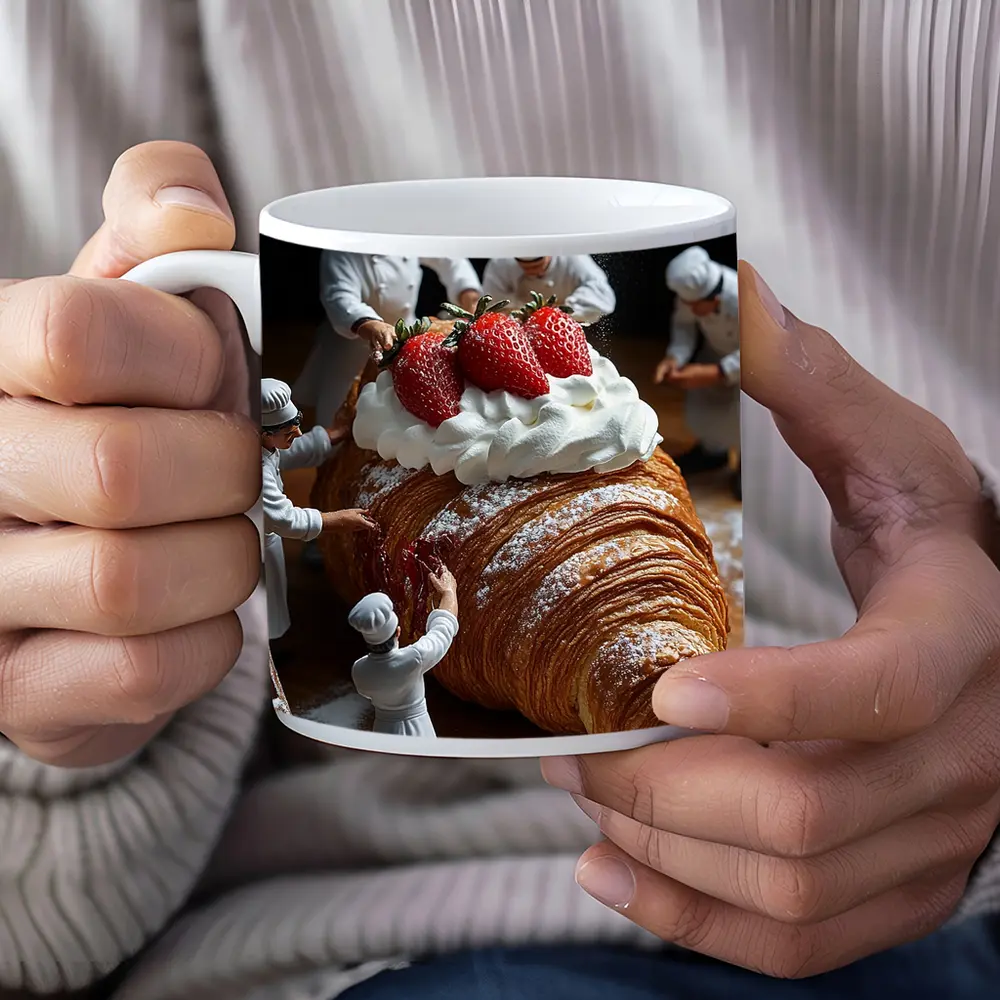 Tiny Chefs Decorating Giant Strawberry Croissant – Mugs