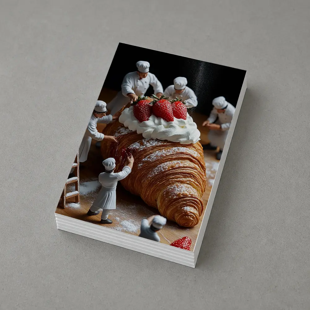 Tiny Chefs Decorating Giant Strawberry Croissant – Postcards