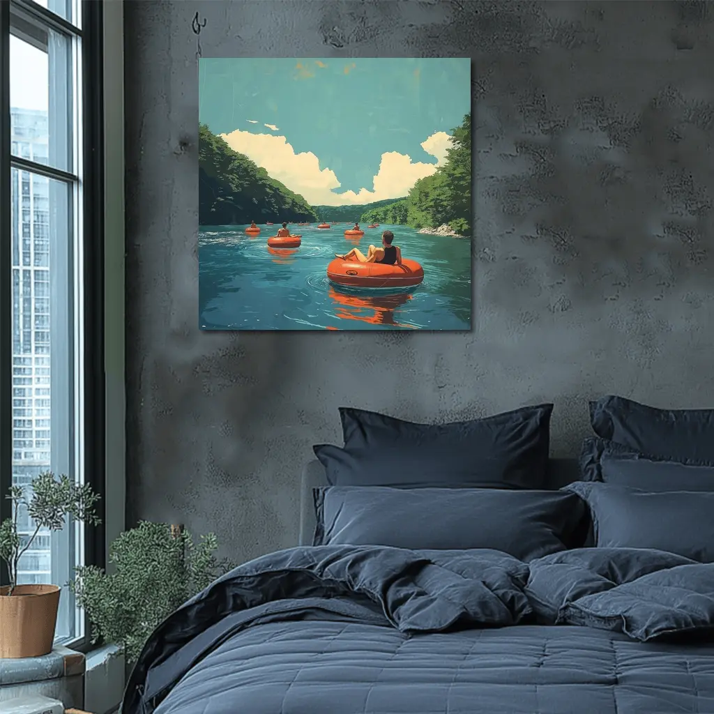River Tubing Summer Float Retro Illustration – Wall Art