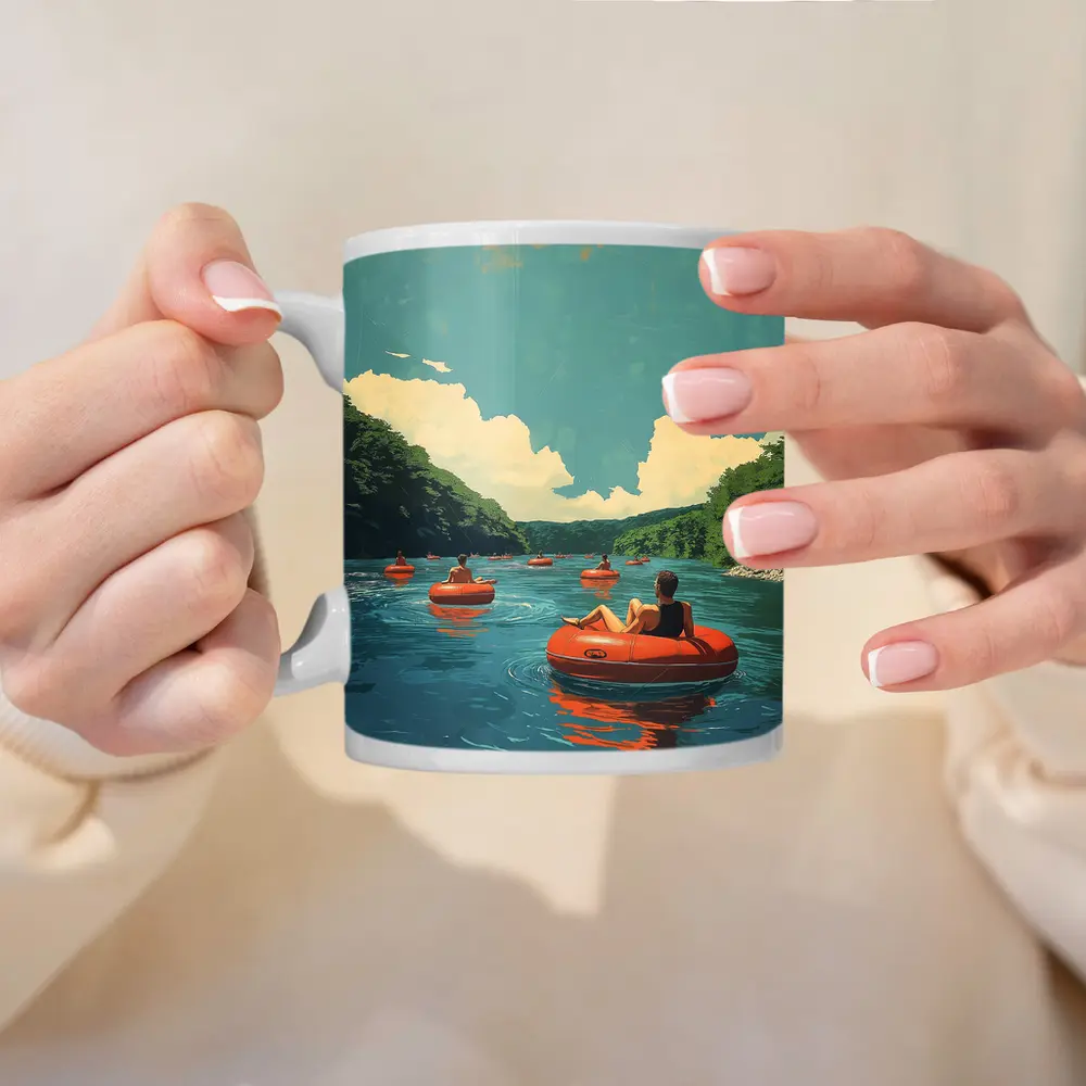 River Tubing Summer Float Retro Illustration – Mugs