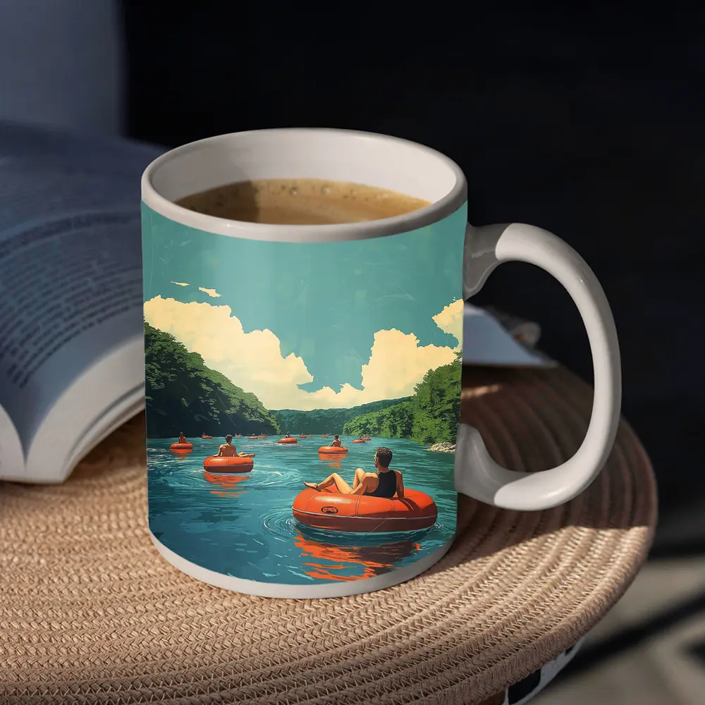 River Tubing Summer Float Retro Illustration – Mugs
