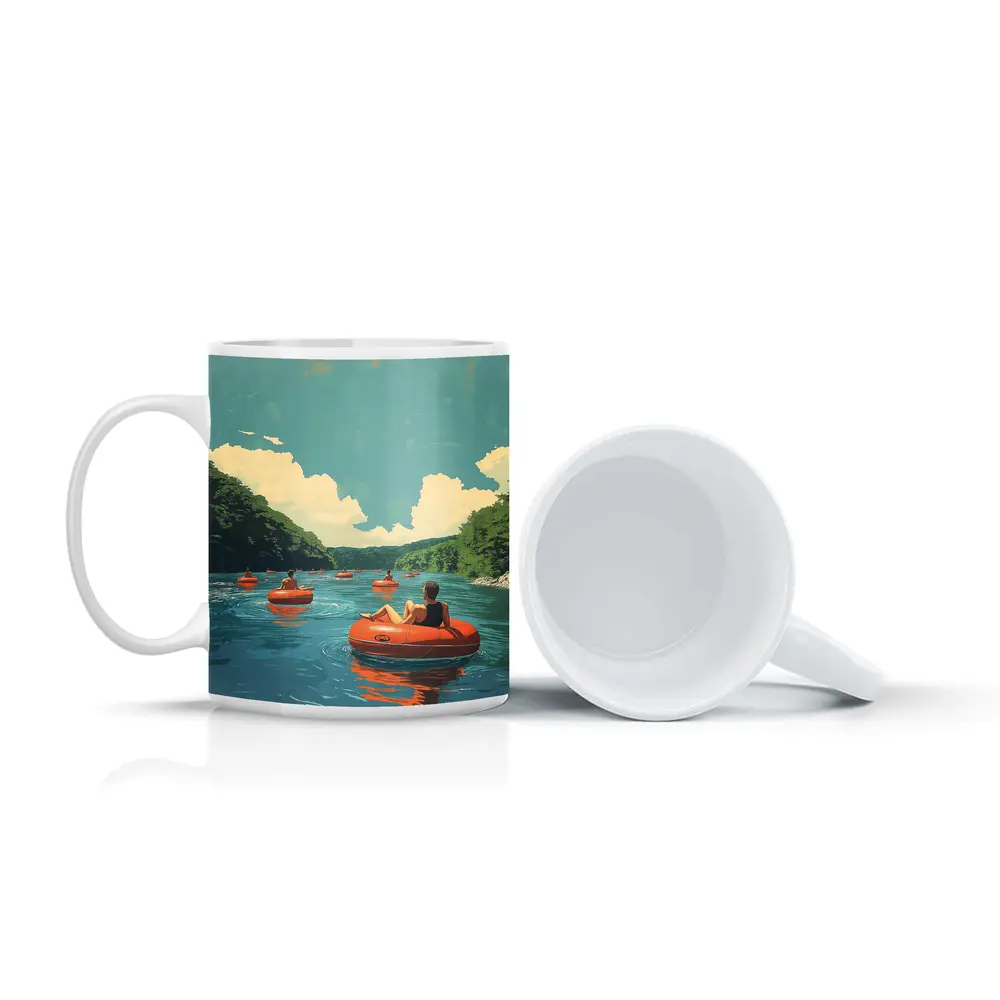 River Tubing Summer Float Retro Illustration – Mugs