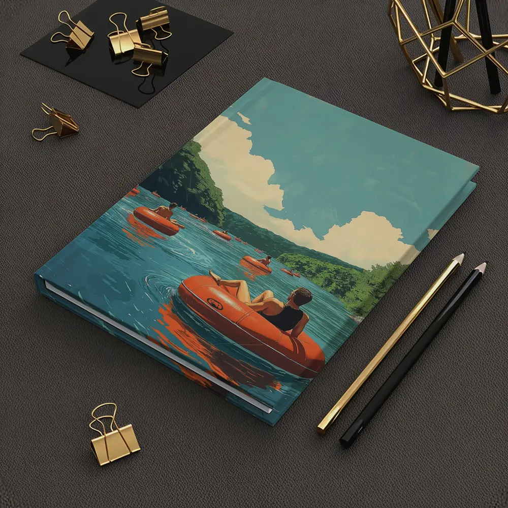 River Tubing Summer Float Retro Illustration – Notebooks