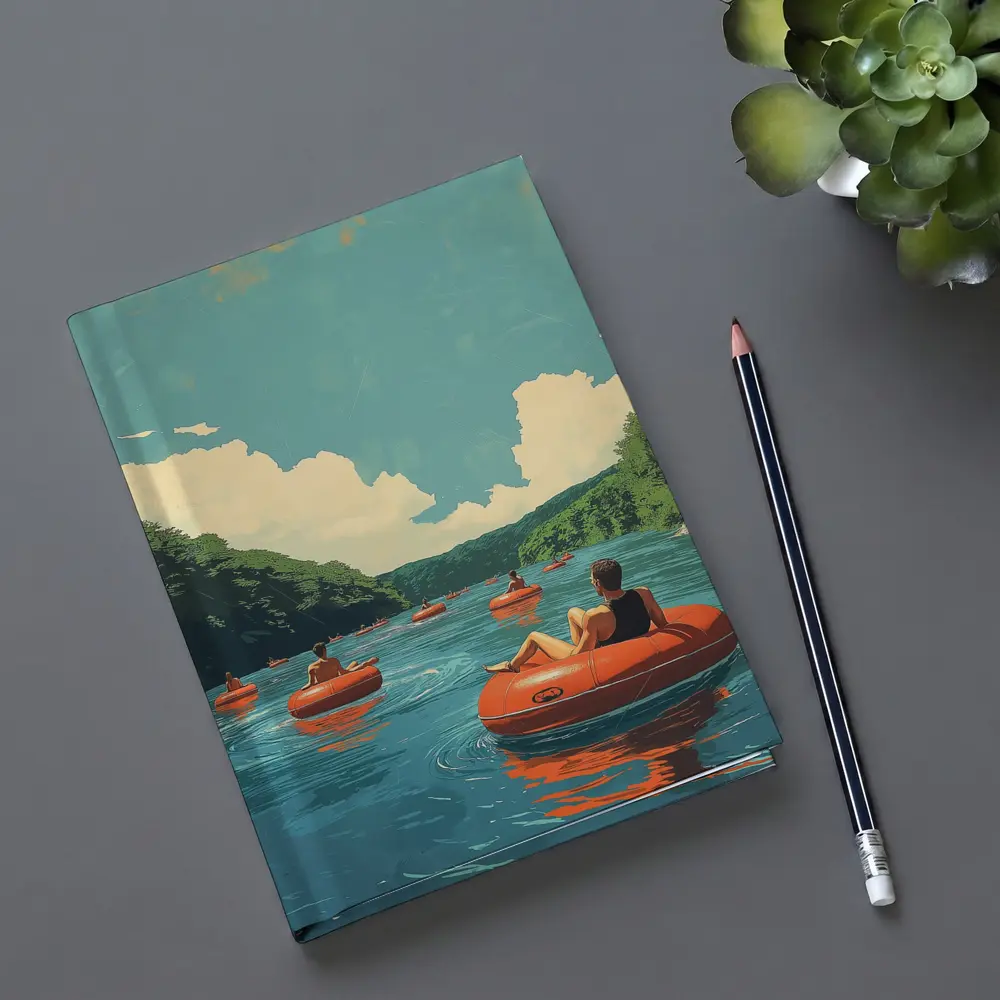River Tubing Summer Float Retro Illustration – Notebooks