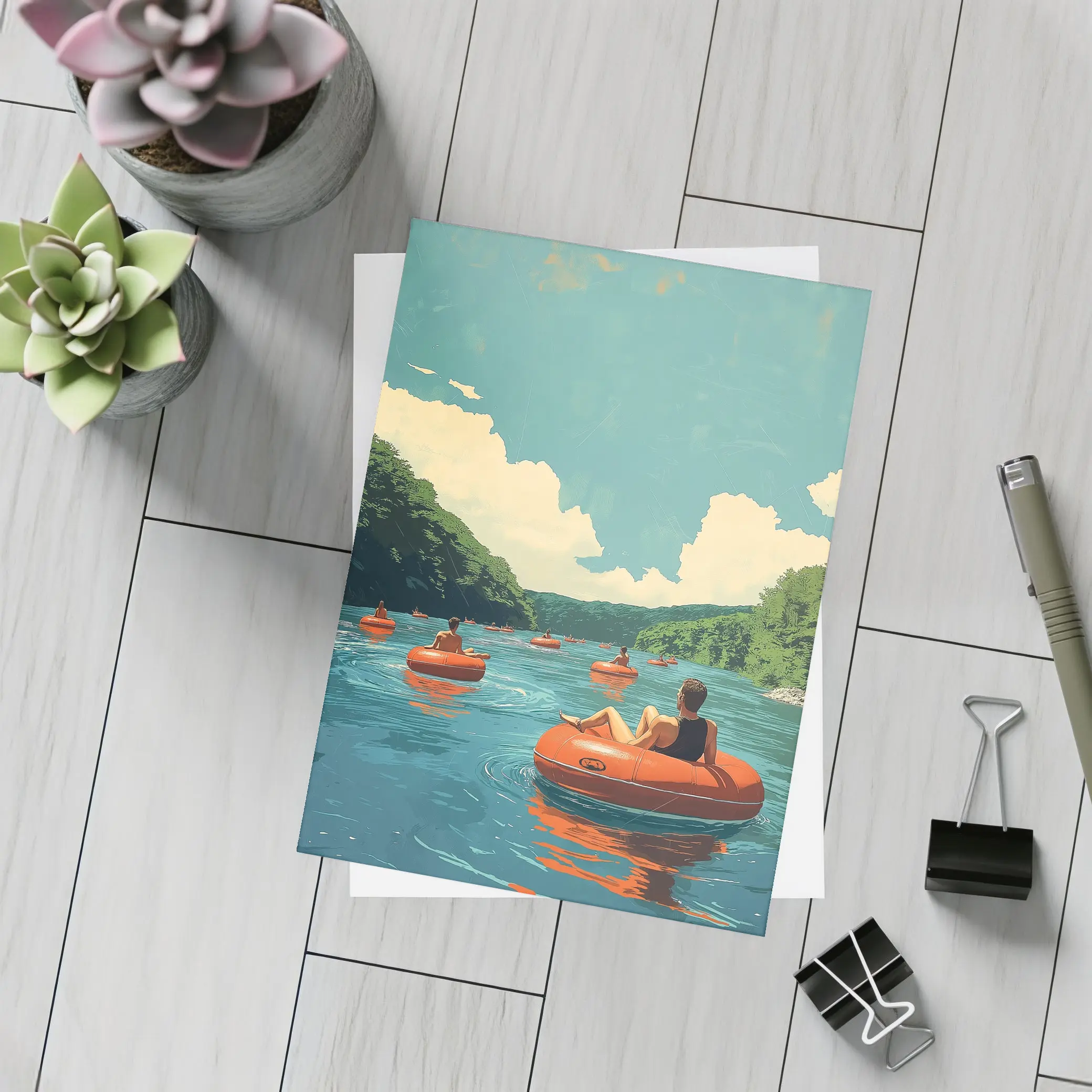 River Tubing Summer Float Retro Illustration – Postcards