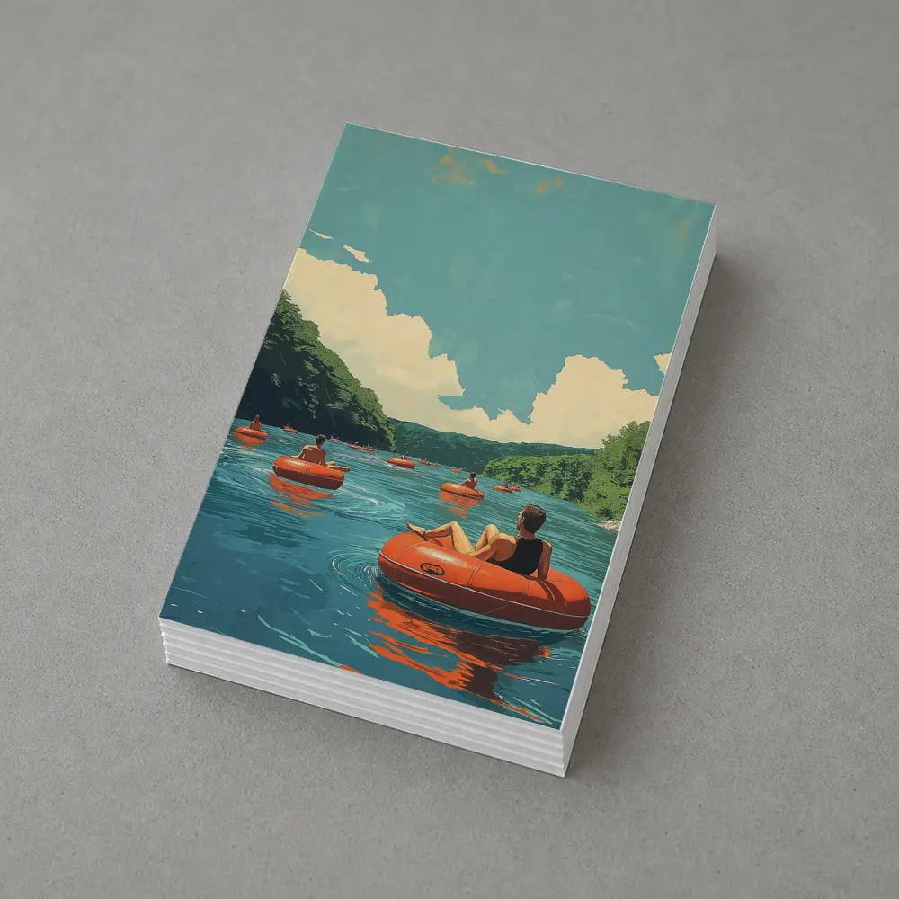 River Tubing Summer Float Retro Illustration – Postcards