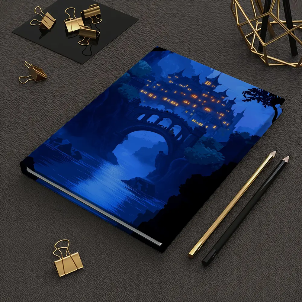 Fantasy Castle Bridge Blue Night Art – Notebooks