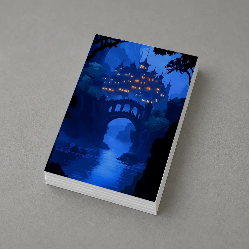 Fantasy Castle Bridge Blue Night Art – Postcards