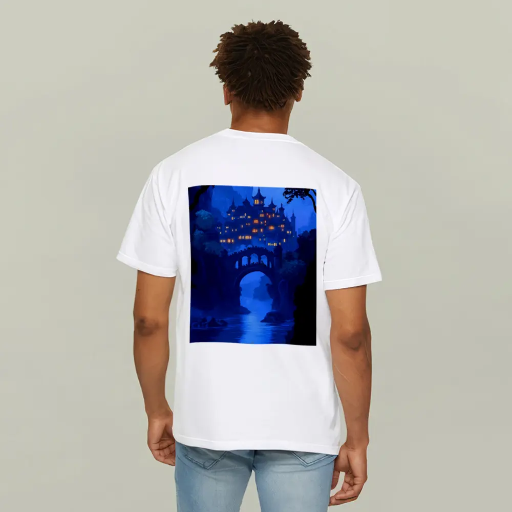 Fantasy Castle Bridge Blue Night Art – T-Shirts