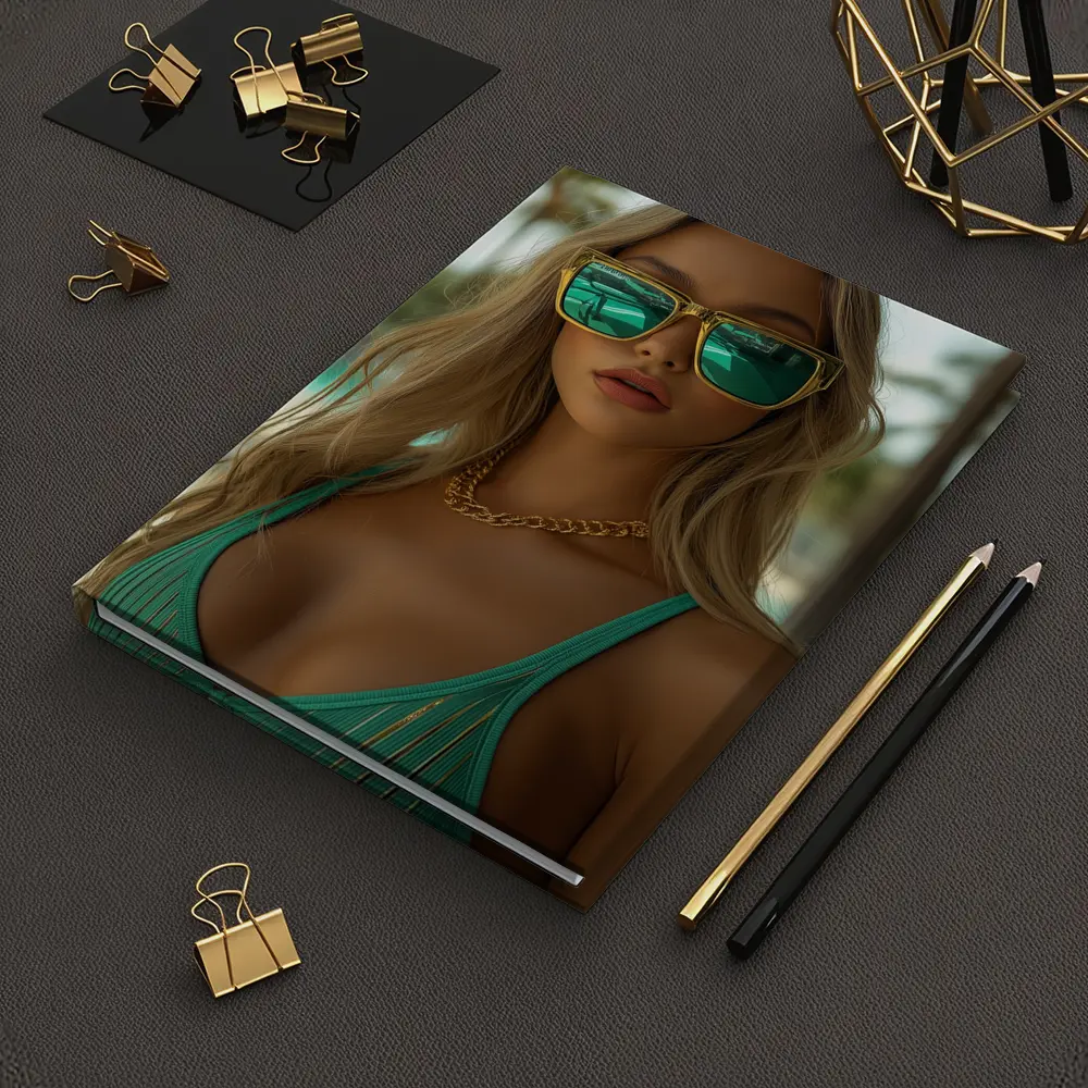 Blonde Woman Green Bikini Tropical Beach – Notebooks