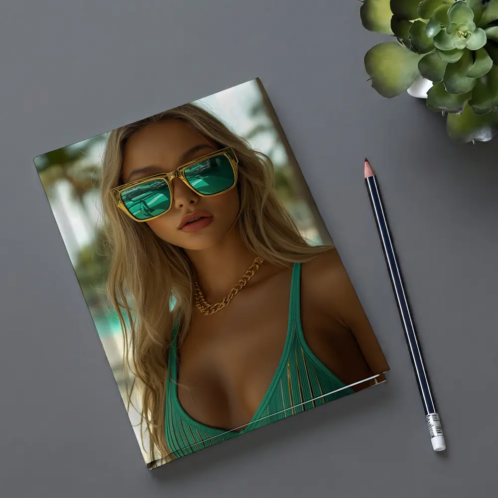 Blonde Woman Green Bikini Tropical Beach – Notebooks