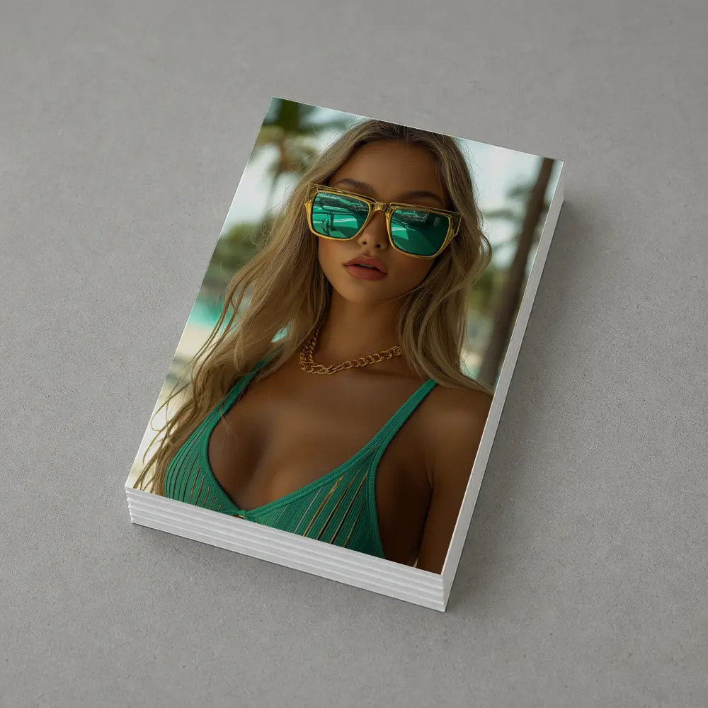 Blonde Woman Green Bikini Tropical Beach – Postcards
