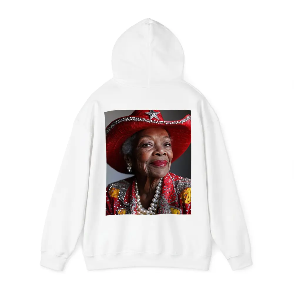 Elderly Woman Red Cowboy Hat Pearl Necklace – Hoodies