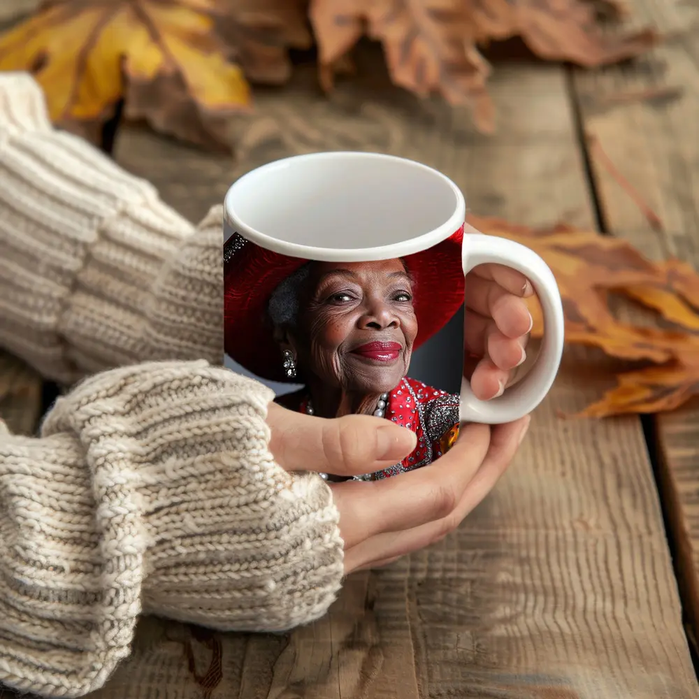 Elderly Woman Red Cowboy Hat Pearl Necklace – Mugs
