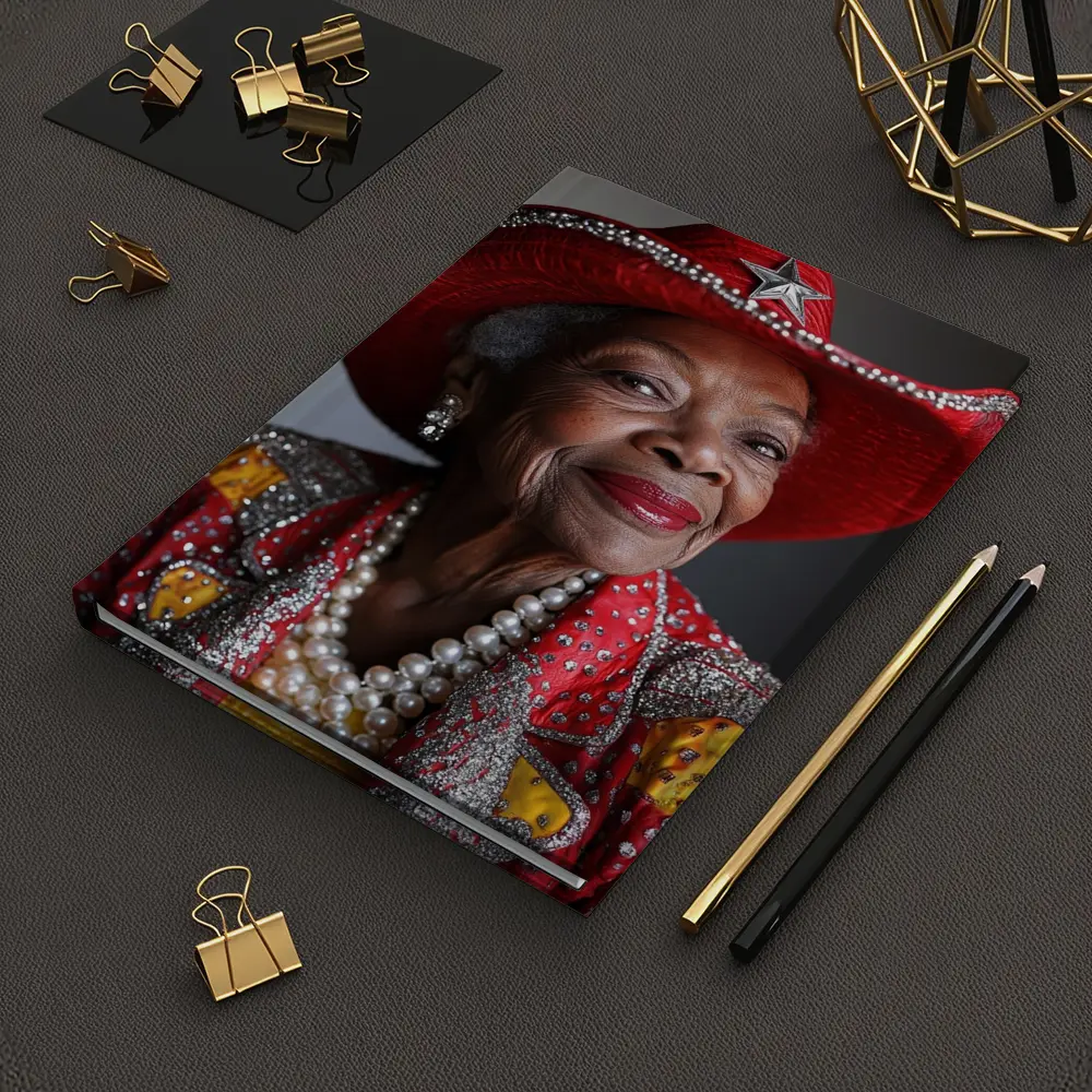 Elderly Woman Red Cowboy Hat Pearl Necklace – Notebooks