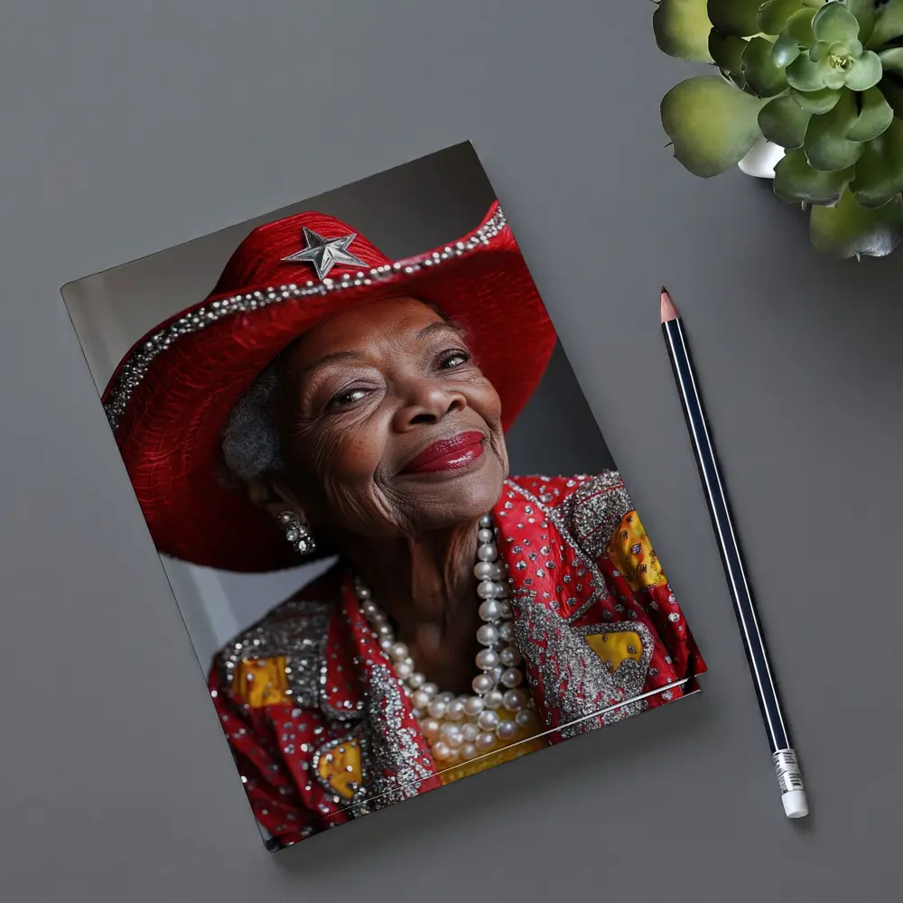 Elderly Woman Red Cowboy Hat Pearl Necklace – Notebooks