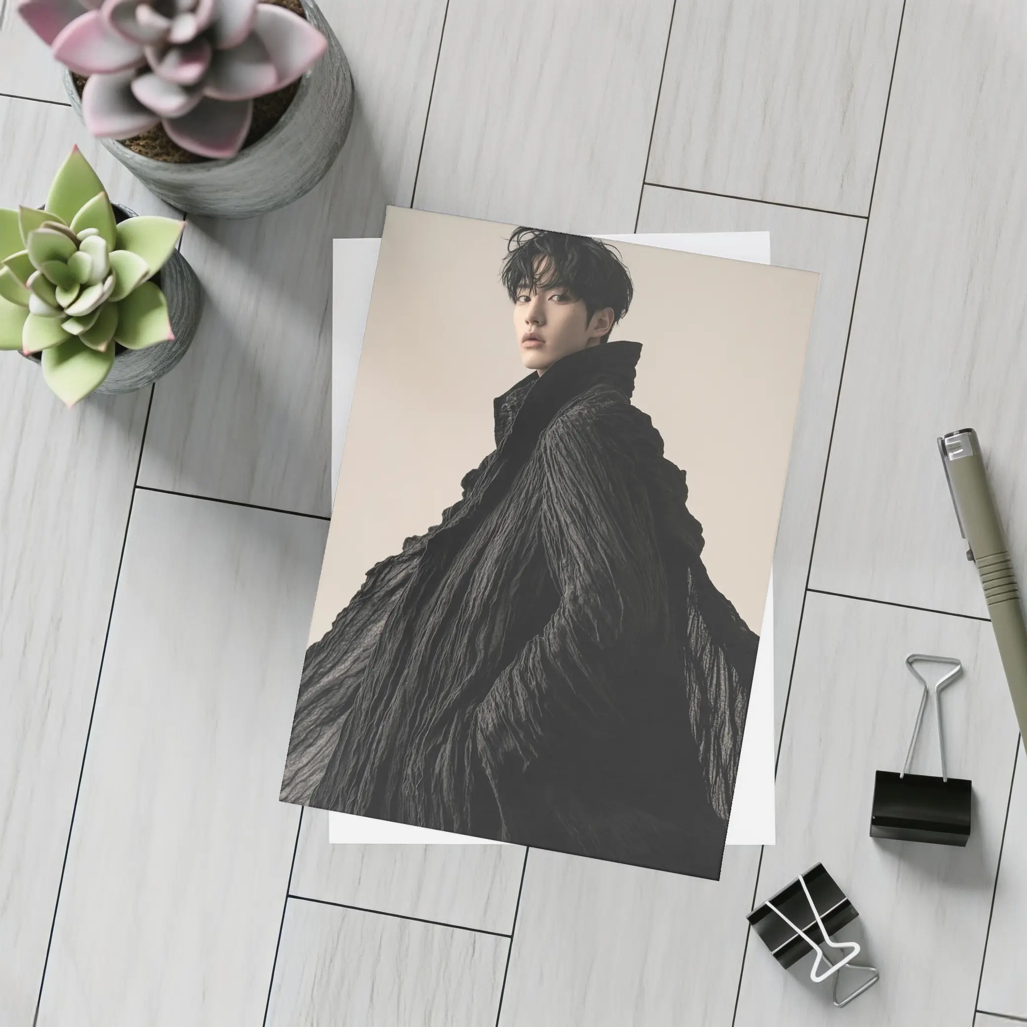 Young Asian Man Dramatic Black Cloak Portrait – Postcards