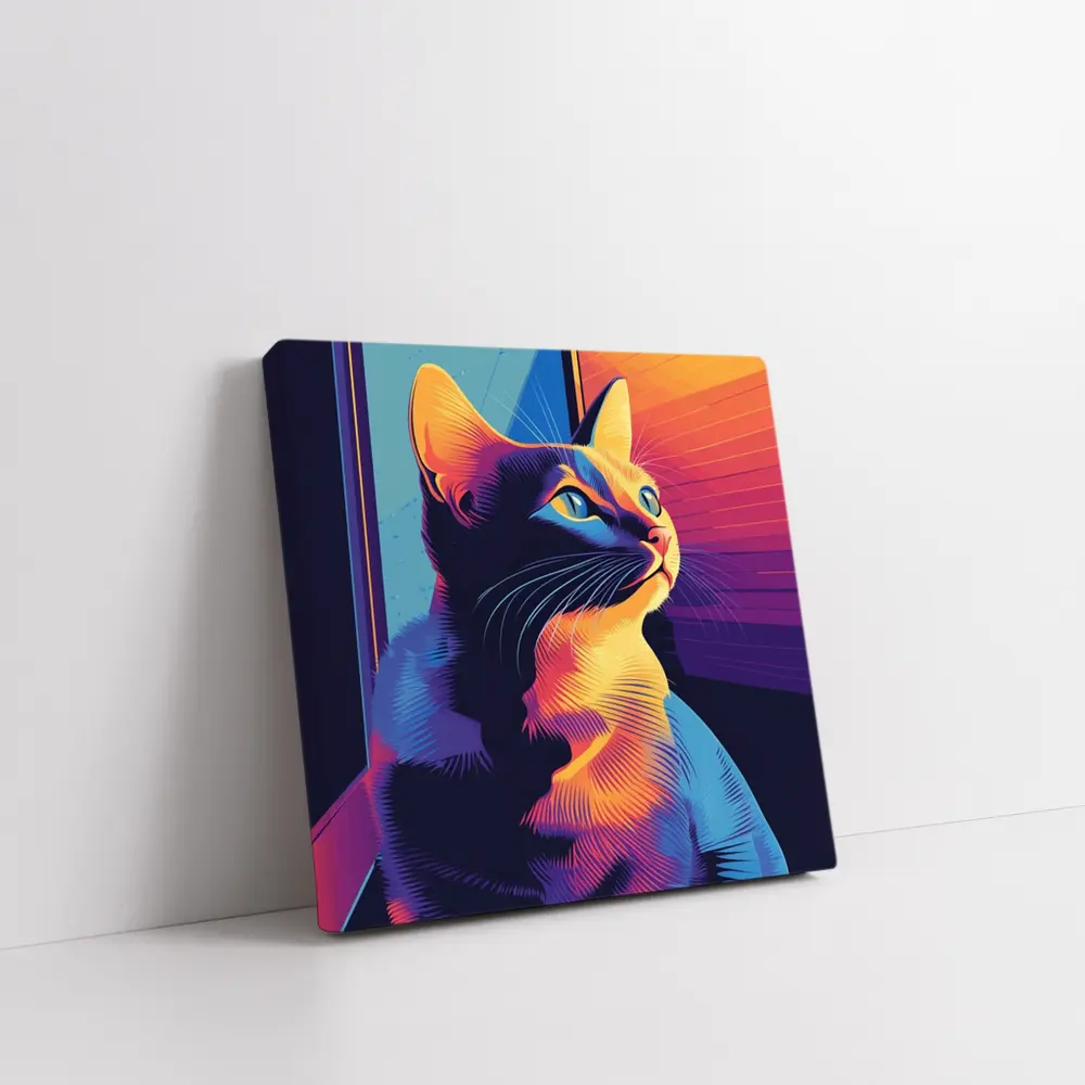 Neon Cat Portrait Colorful Retro Window – Wall Art