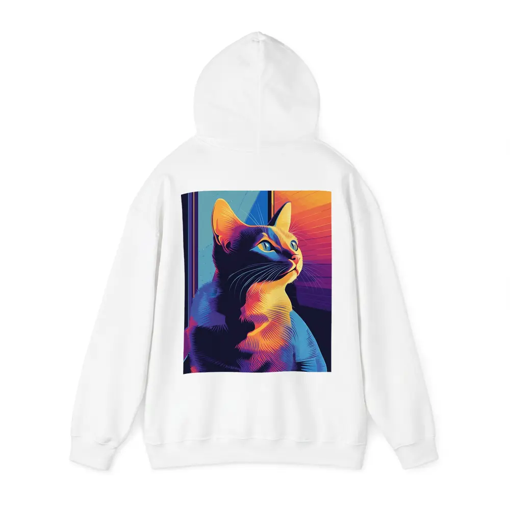 Neon Cat Portrait Colorful Retro Window – Hoodies