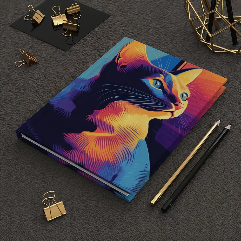 Neon Cat Portrait Colorful Retro Window – Notebooks