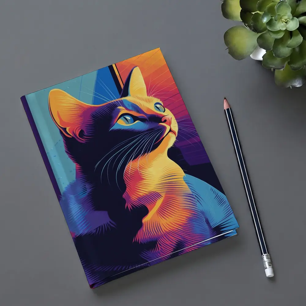 Neon Cat Portrait Colorful Retro Window – Notebooks