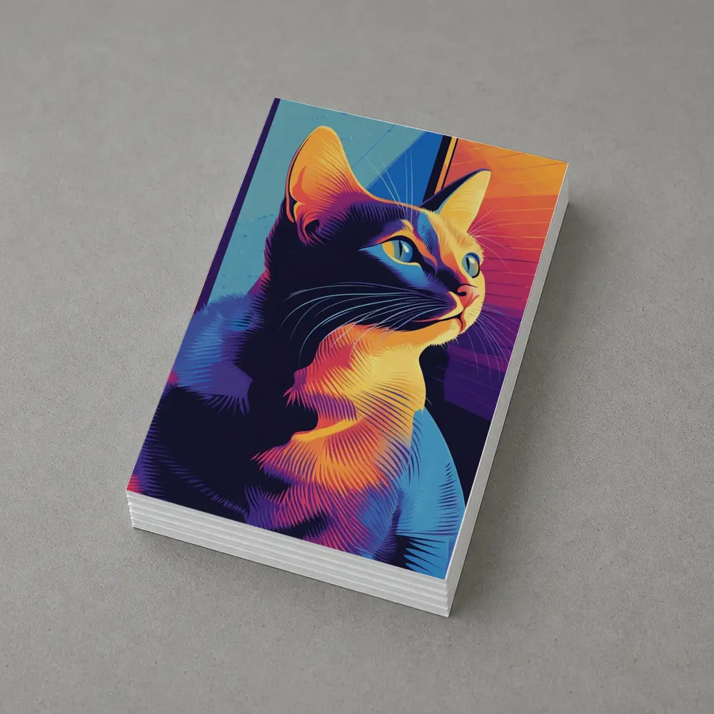 Neon Cat Portrait Colorful Retro Window – Postcards